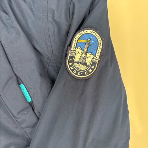 Lands' End Dark Blue Expedition Parka with Faux Fur Trim Sherpa Lining - Picture 8 of 9